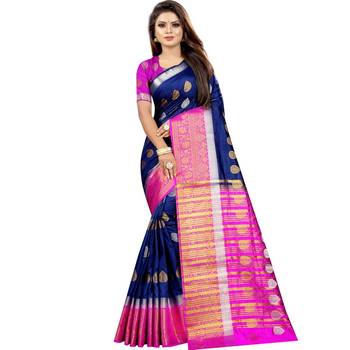 Navy blue woven art silk saree with blouse 1
