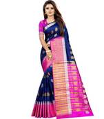 Navy blue woven art silk saree with blouse
