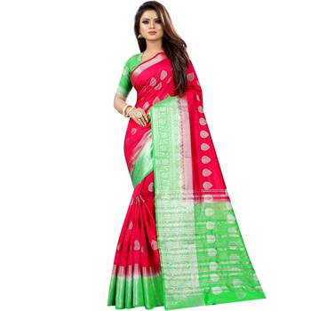 Light red woven art silk saree with blouse 1