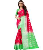 Light red woven art silk saree with blouse