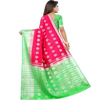 Light red woven art silk saree with blouse 2