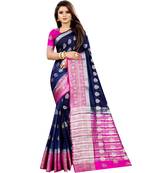 Blue woven art silk saree with blouse