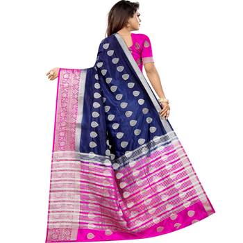 Blue woven art silk saree with blouse 2