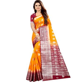 Mustard woven art silk saree with blouse 1