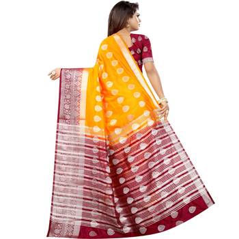 Mustard woven art silk saree with blouse 2