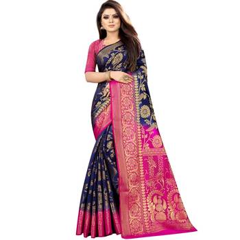 Blue woven art silk saree with blouse 1