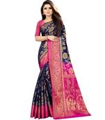 Blue woven art silk saree with blouse