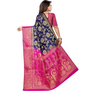Blue woven art silk saree with blouse 2