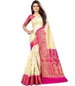 Cream woven art silk saree with blouse