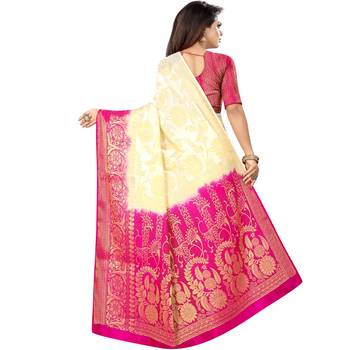 Cream woven art silk saree with blouse 2