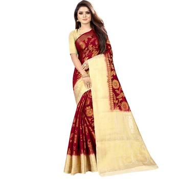 Maroon woven art silk saree with blouse 1