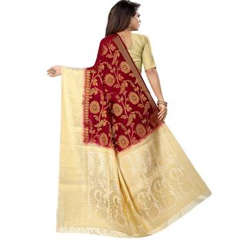 Maroon woven art silk saree with blouse 2