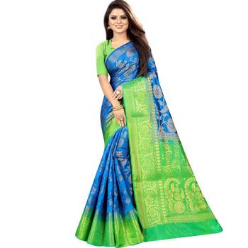 Light blue woven art silk saree with blouse 1