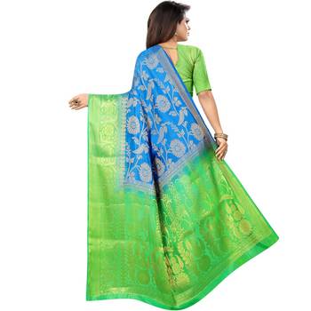 Light blue woven art silk saree with blouse 2