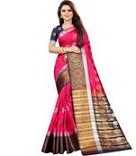 Pink woven art silk saree with blouse