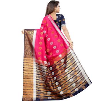 Pink woven art silk saree with blouse 2