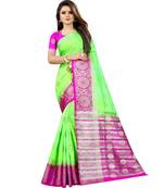Light green woven art silk saree with blouse