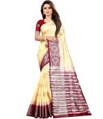 Cream woven art silk saree with blouse
