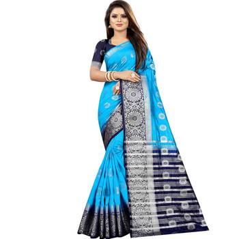 Light blue woven art silk saree with blouse 1