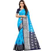 Light blue woven art silk saree with blouse