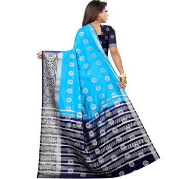Light blue woven art silk saree with blouse 2