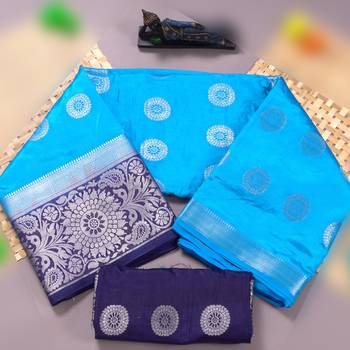 Light blue woven art silk saree with blouse 4