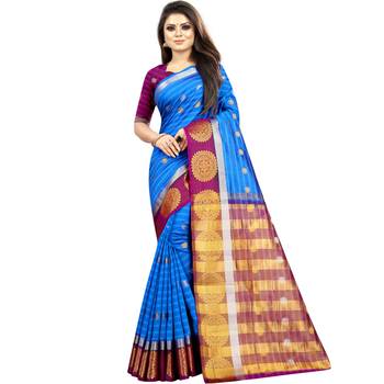 Light blue woven art silk saree with blouse 1
