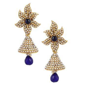 Sunflower pearl polki blue jhumka Indian jhumki earring 1