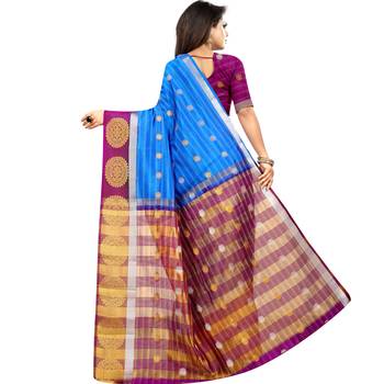 Light blue woven art silk saree with blouse 2