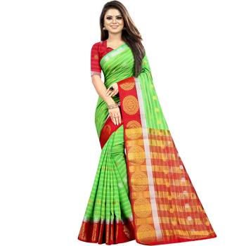 Light green woven art silk saree with blouse 1