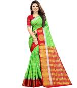 Light green woven art silk saree with blouse