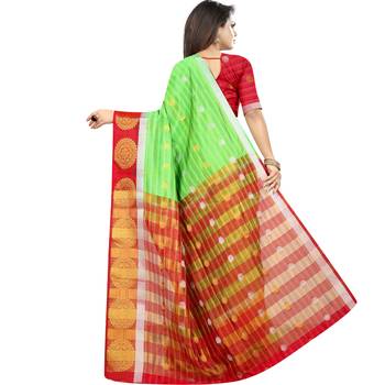 Light green woven art silk saree with blouse 2