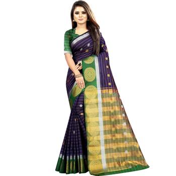 Navy blue woven art silk saree with blouse 1