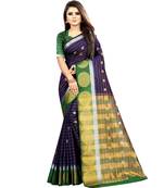 Navy blue woven art silk saree with blouse