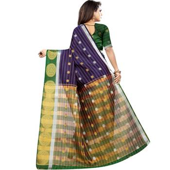Navy blue woven art silk saree with blouse 2