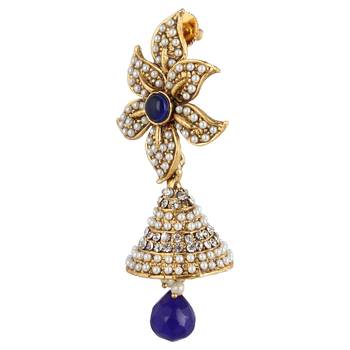 Sunflower pearl polki blue jhumka Indian jhumki earring 2
