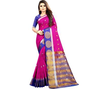 Pink woven art silk saree with blouse 1