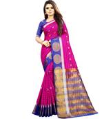 Pink woven art silk saree with blouse
