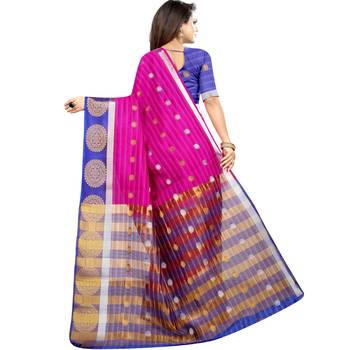 Pink woven art silk saree with blouse 2