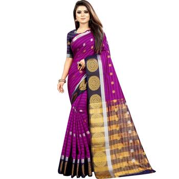 Dark pink woven art silk saree with blouse 1