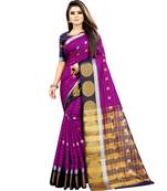 Dark pink woven art silk saree with blouse