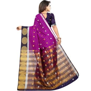 Dark pink woven art silk saree with blouse 2