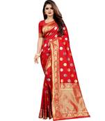 Red woven art silk saree with blouse