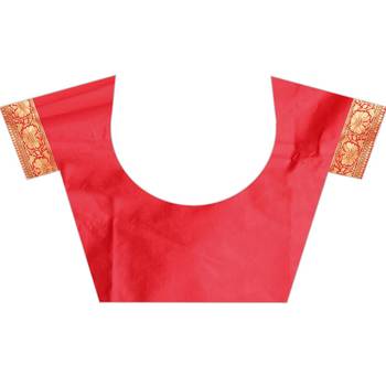 Red woven art silk saree with blouse 3