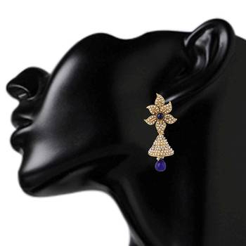 Sunflower pearl polki blue jhumka Indian jhumki earring 3