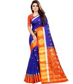 Blue woven art silk saree with blouse