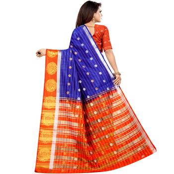 Blue woven art silk saree with blouse 2
