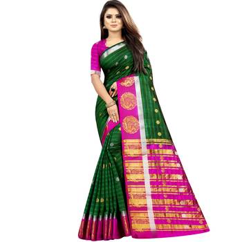 Green woven art silk saree with blouse 1