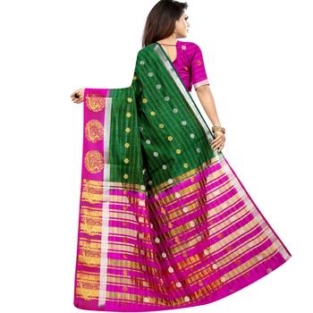 Green woven art silk saree with blouse 2