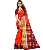 Orange woven art silk saree with blouse